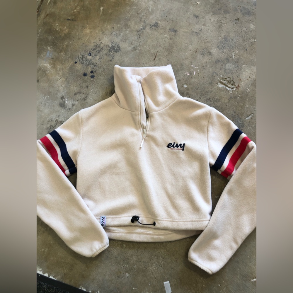 Eivy Cream Half-Zip Women’s Fleece Sweater with Red & Navy Stripes Size XS